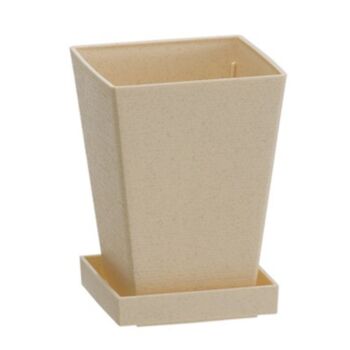 日本进口YAMADA 迷你带托盘花盆 仿真花盆 - 米色