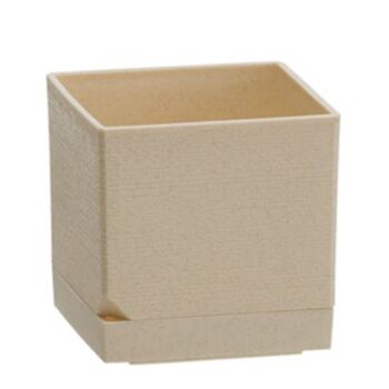 【双十一早鸟】日本进口YAMADA 迷你四角正方形带托盘花盆 仿真花盆 - 米色