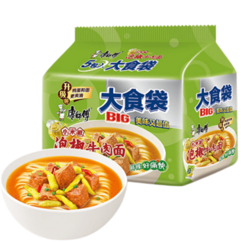 【五连包】康师傅 大食袋 泡椒牛肉面 148g*5