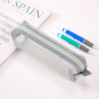 【灰色】立体简约透明网纱笔袋 化妆袋